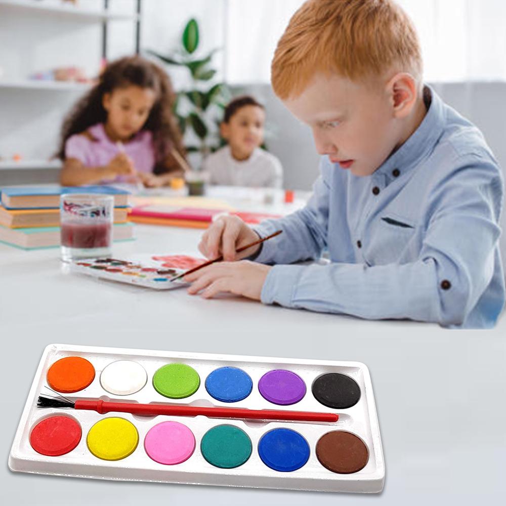 Painting Water Color Kit - 12 Shades And Paint Brush (13 Pcs) - Happy Price - Image 2