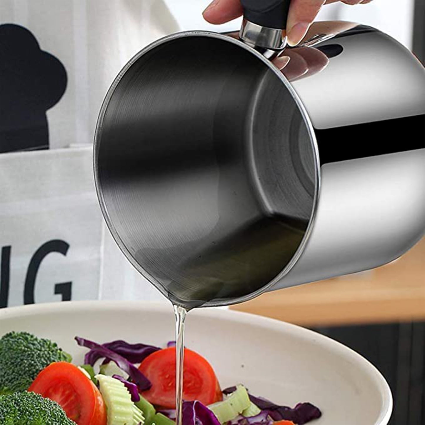 Stainless Steel Oil Strainer Pot with Lid and Filter Mesh - 1 Set