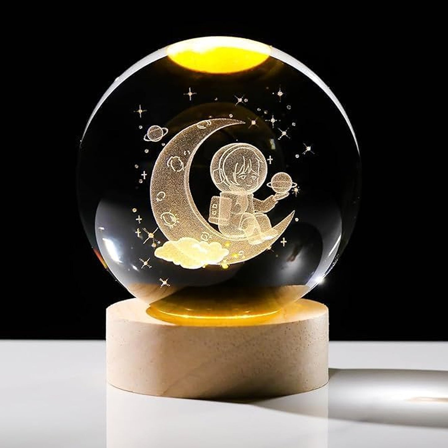3D Crystal Ball Lamp with Base - Decorative Night Light (1 Pc)