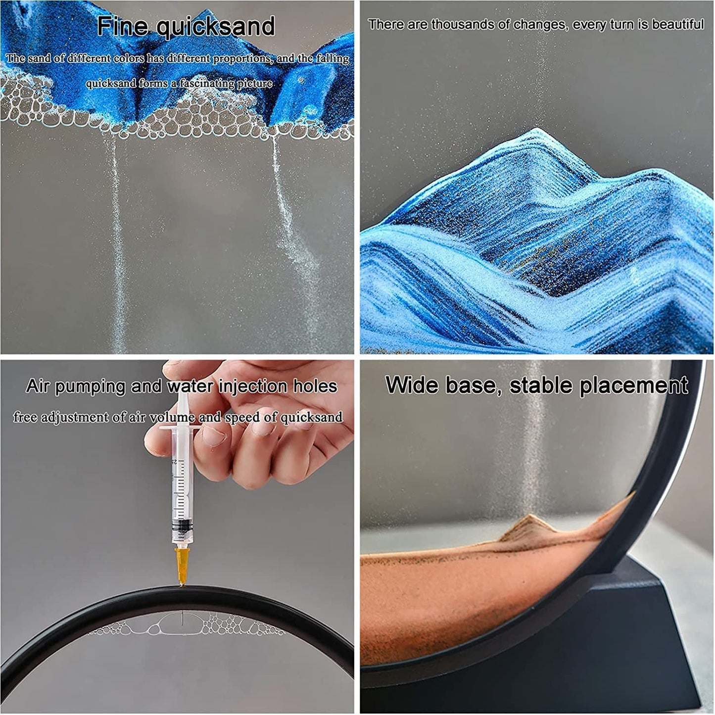 Moving Sand Art Picture Decor 3d Deep Sea Sandscape Liquid Motion Round Glass Frame Display Flowing Sand Relaxing Gift For Kids Adults Painting Artistic Sandscape For Home Office Ornament Desktop Art Bookshelves Decoration (1 Pc ) - Happy Price - Image 7