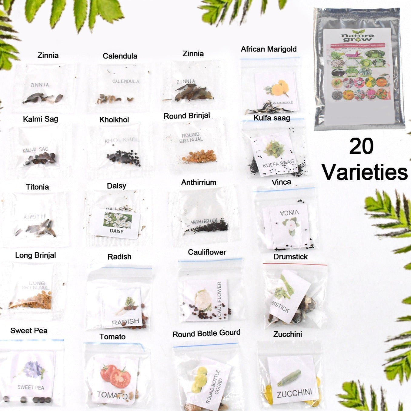 20 Varieties Of Vegetable  Flower Seeds Combo (1 Pkt.  20 Varieties) - Happy Price - Image 1