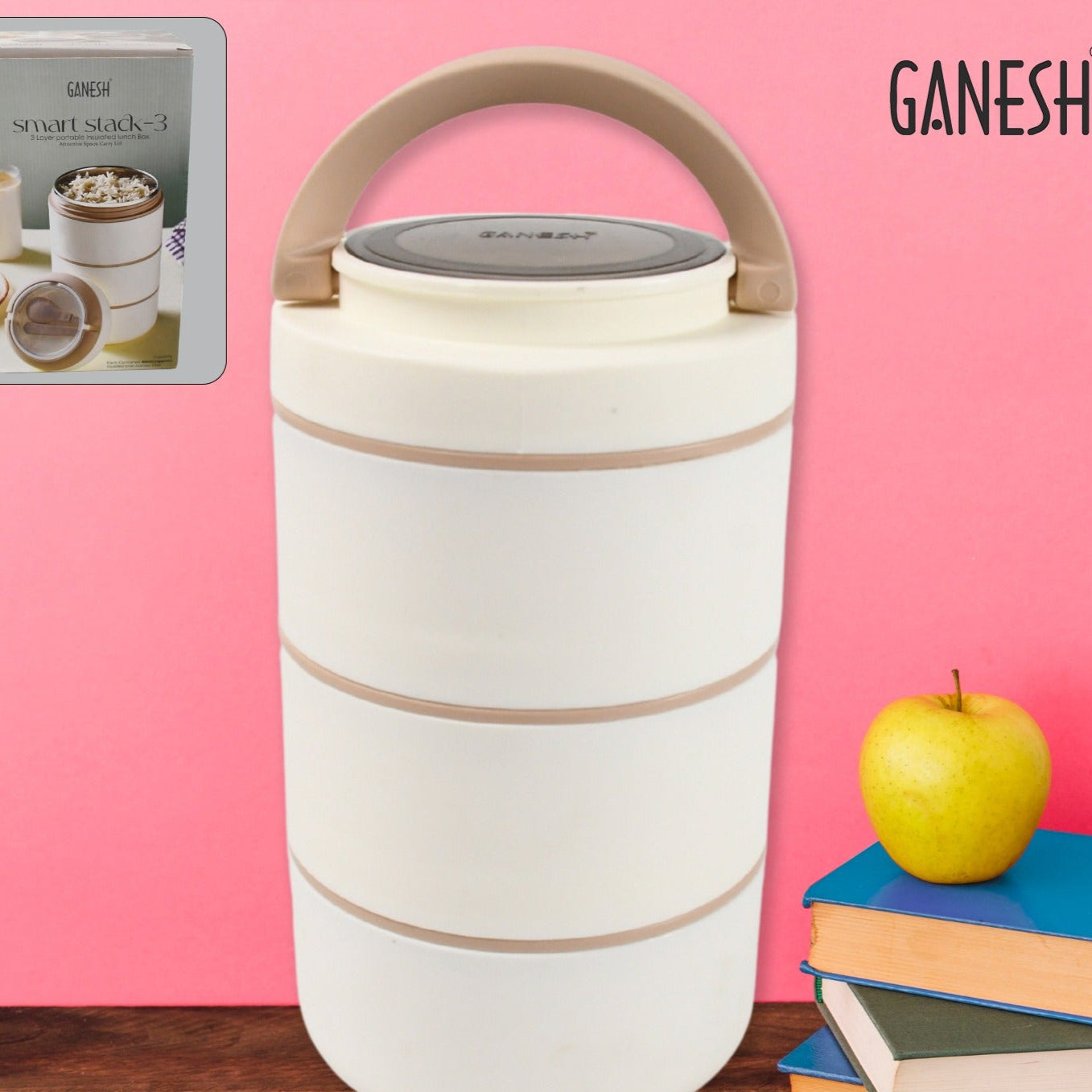 Ganesh Smart Stack 23 Layer Portable Lunch Box Stainless Steel Airtight Leak-proof Lunch Box For Office School Picnic Color May Vary (2 Layer  3 Layer) - Happy Price - Image 1