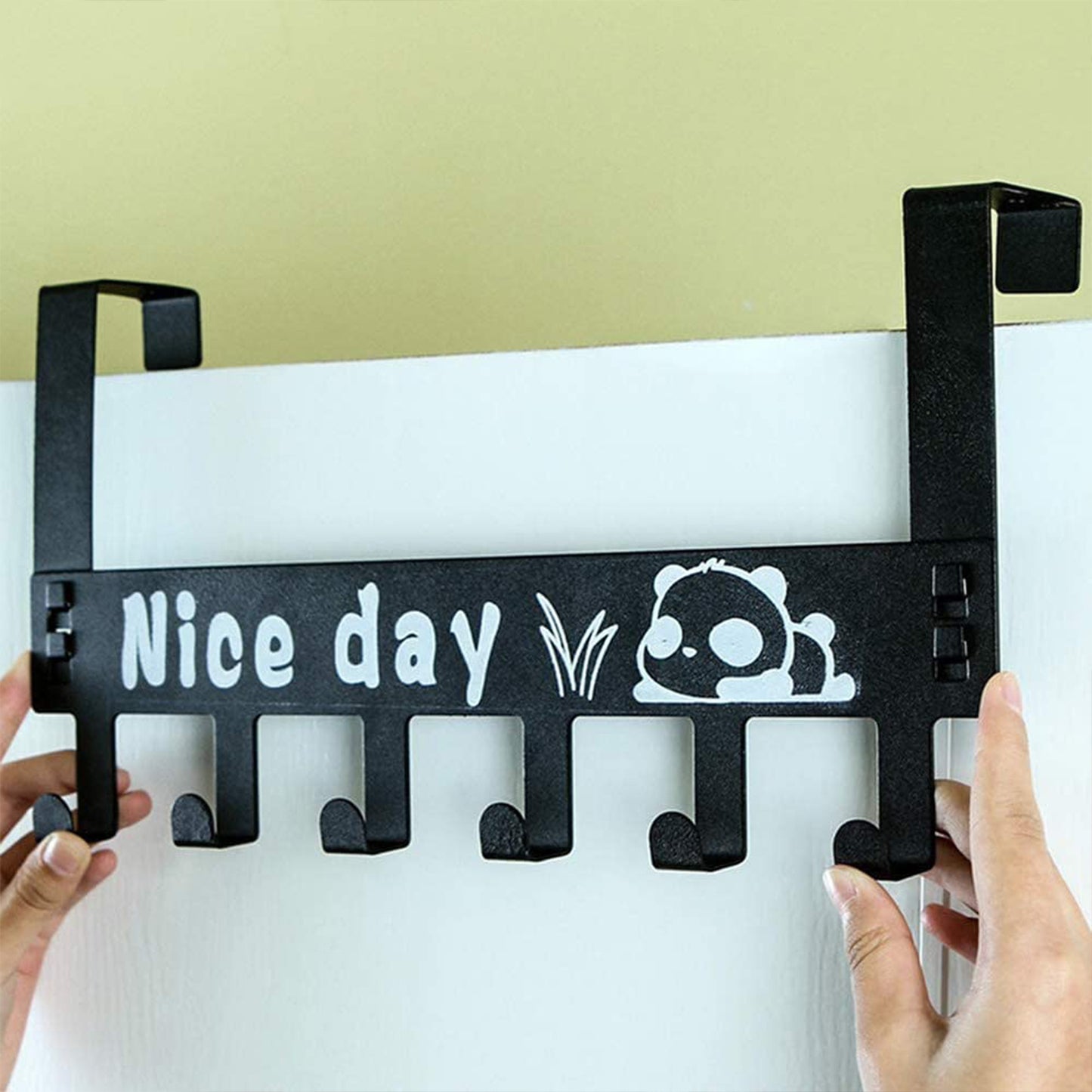 Heavy-duty Carbon Steel Cartoon Nice Day Over Door Hook Hanger Rack Towel Hanger Removable Door Hook Coat Scarf Cloths Hanger (1 Pc  6 Hook) - Happy Price - Image 6