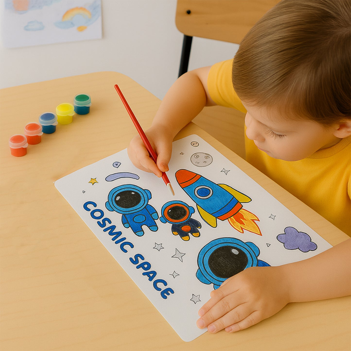 Space Adventure Kids Art Kit - Painting & Coloring Set with Sheets, Paints, Brush - Happy Price - Image 4