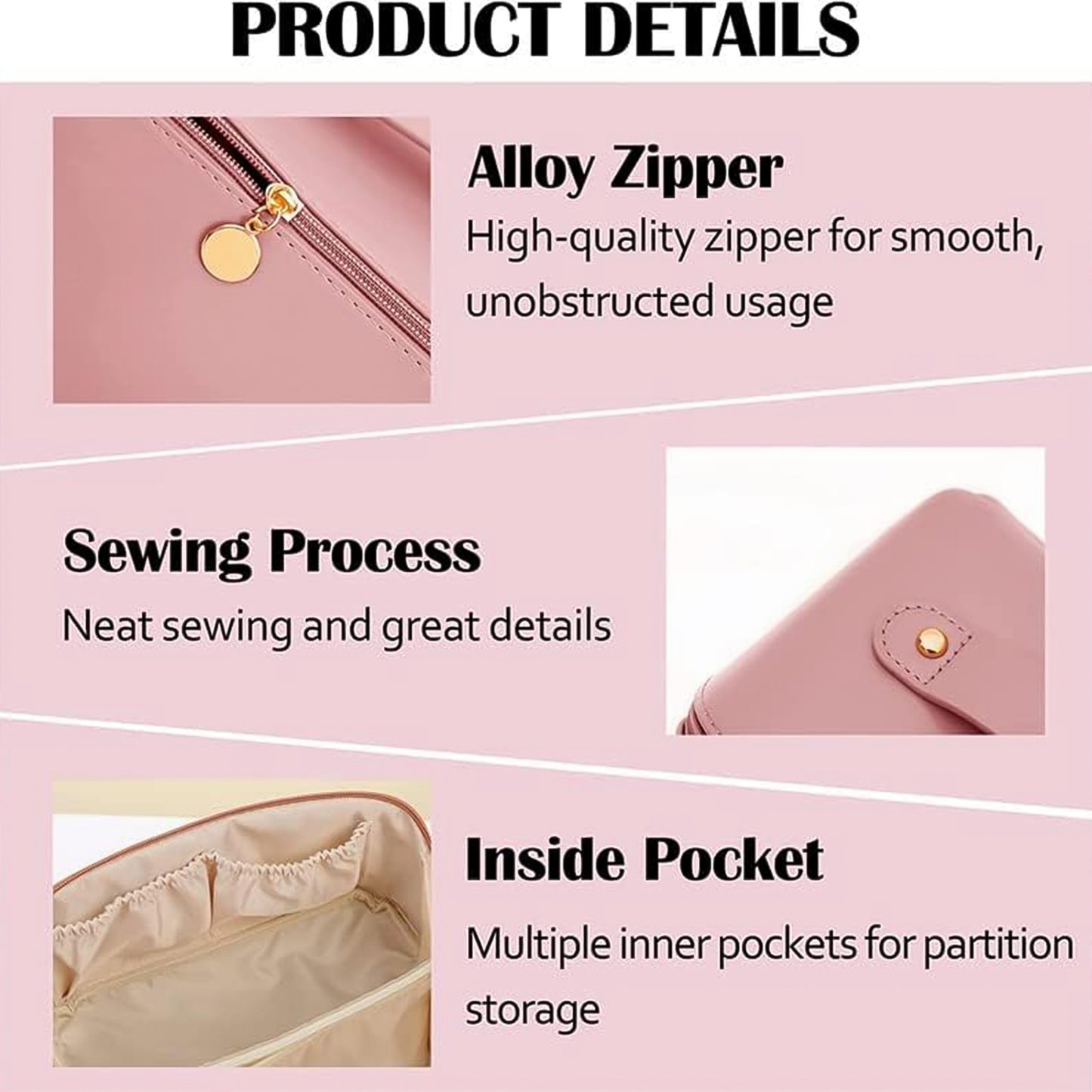 Premium Peach Travel Makeup  Toiletry Organizer Pouch With Zipper  Handle (1 Pc) - Happy Price - Image 6
