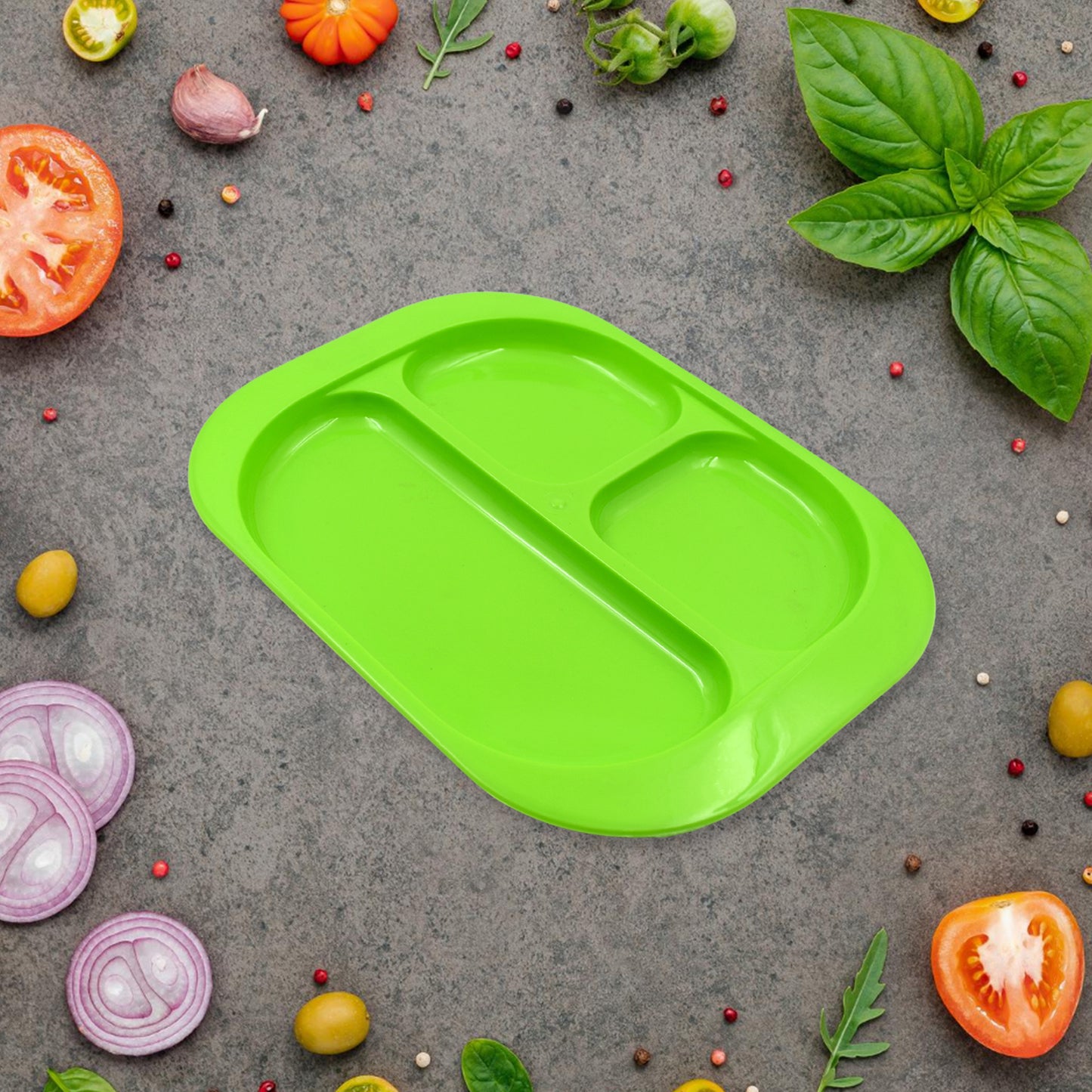 3 Compartment Food Plates with Spoon - Reusable, BPA-Free, Square Snack Plates (1 Pc) - Happy Price - Image 4