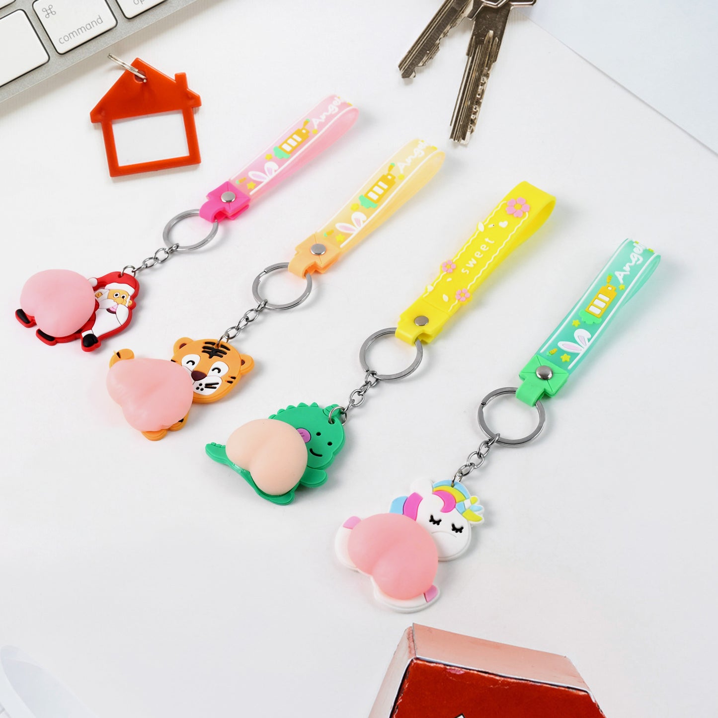 Silicone Keychain With Wrist Strap  Squeeze Toy (1 Pc Mix Design) - Happy Price - Image 5