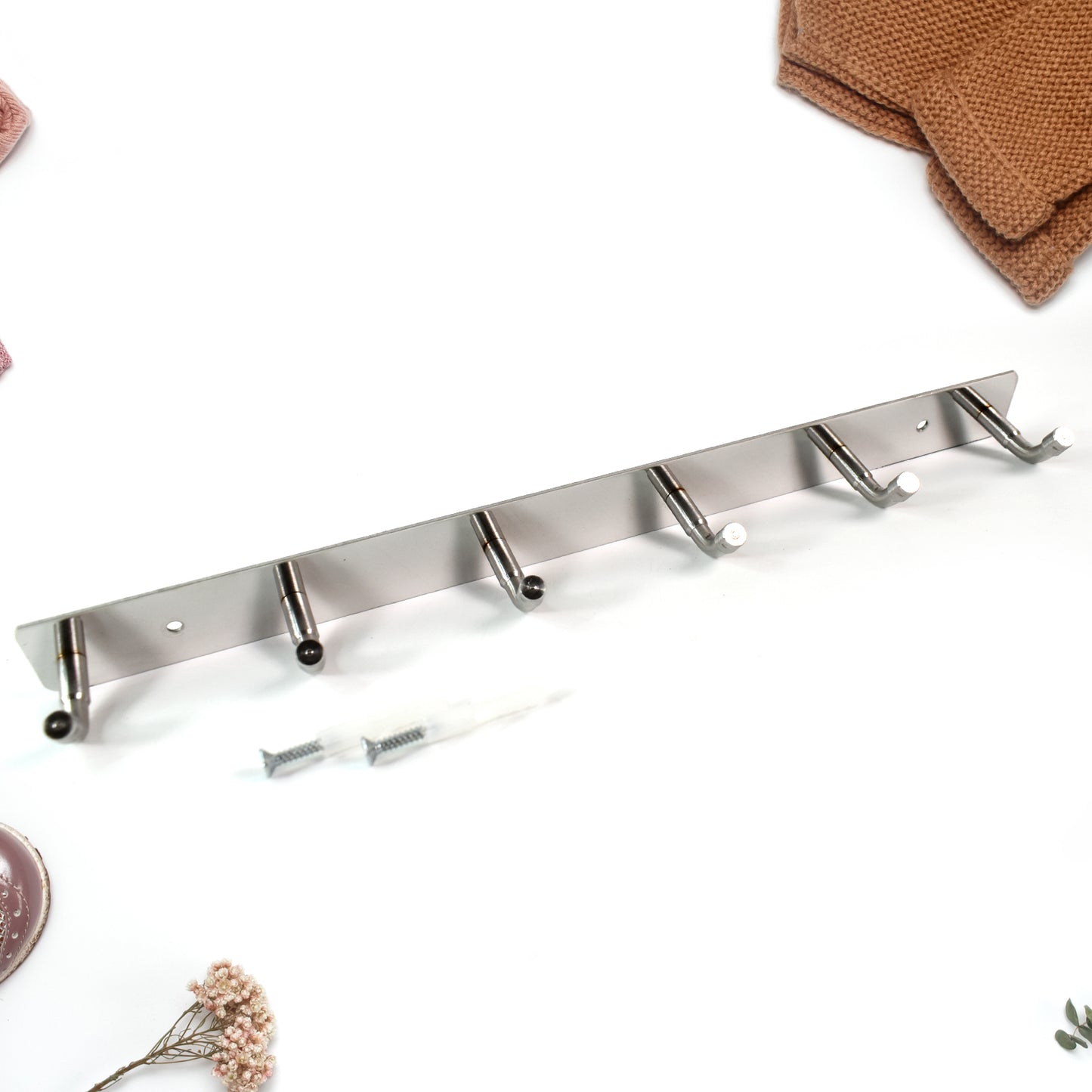 Stainless Steel Wall Mounted Coat 6 Hook Rack (32x3  1pc) - Happy Price - Image 2