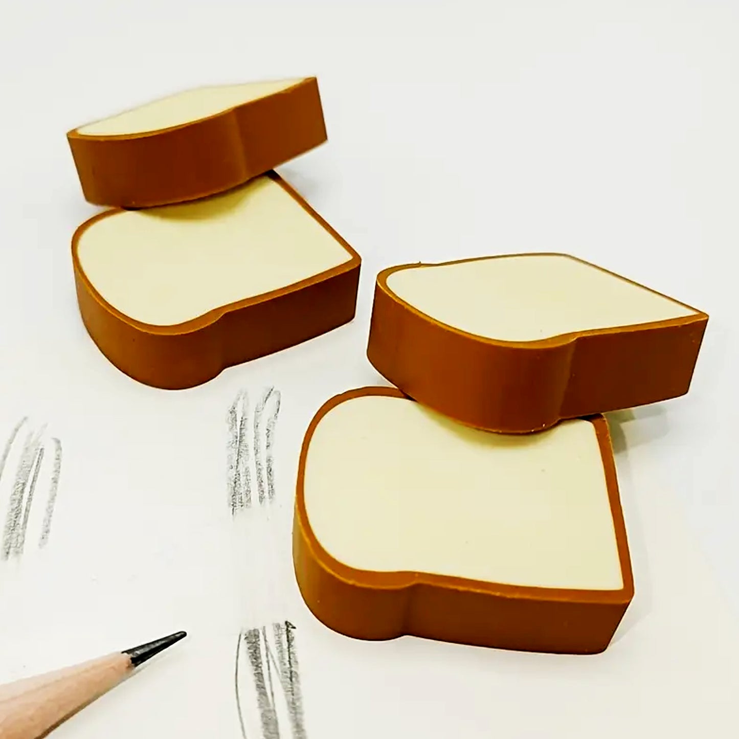 3d Toast Bread Shape Eraser For Kids Cartoons Erasers Toast Bread Erasers Bread Shaped Eraser For Students Gift Cute Fun Food Pencil Erasers For School Classroom Stationery For Boys  Girls (4 Pcs Set) - Happy Price - Image 3