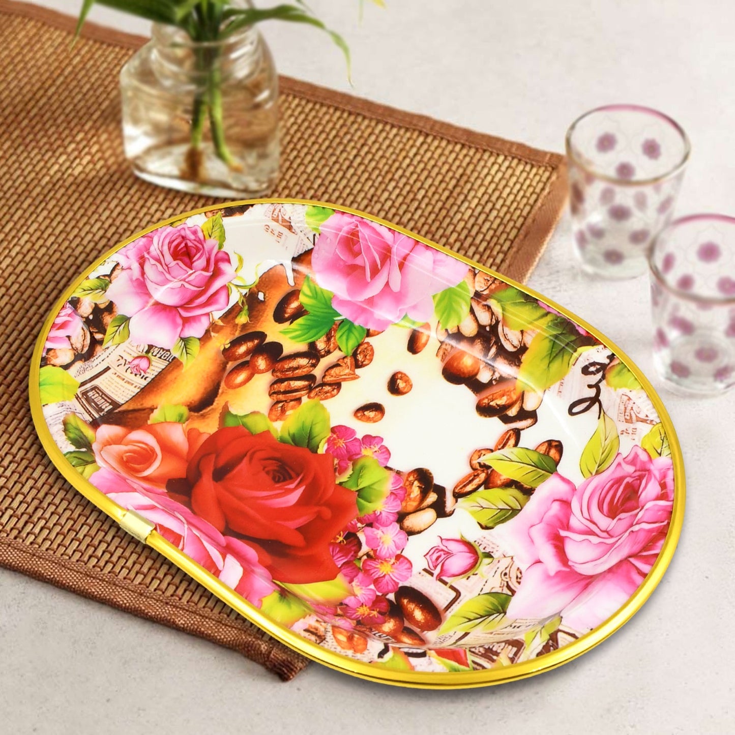 Small Plastic Flower Printed Design Serving Tray (1 Pc  27 X 18 Cm) - Happy Price - Image 5