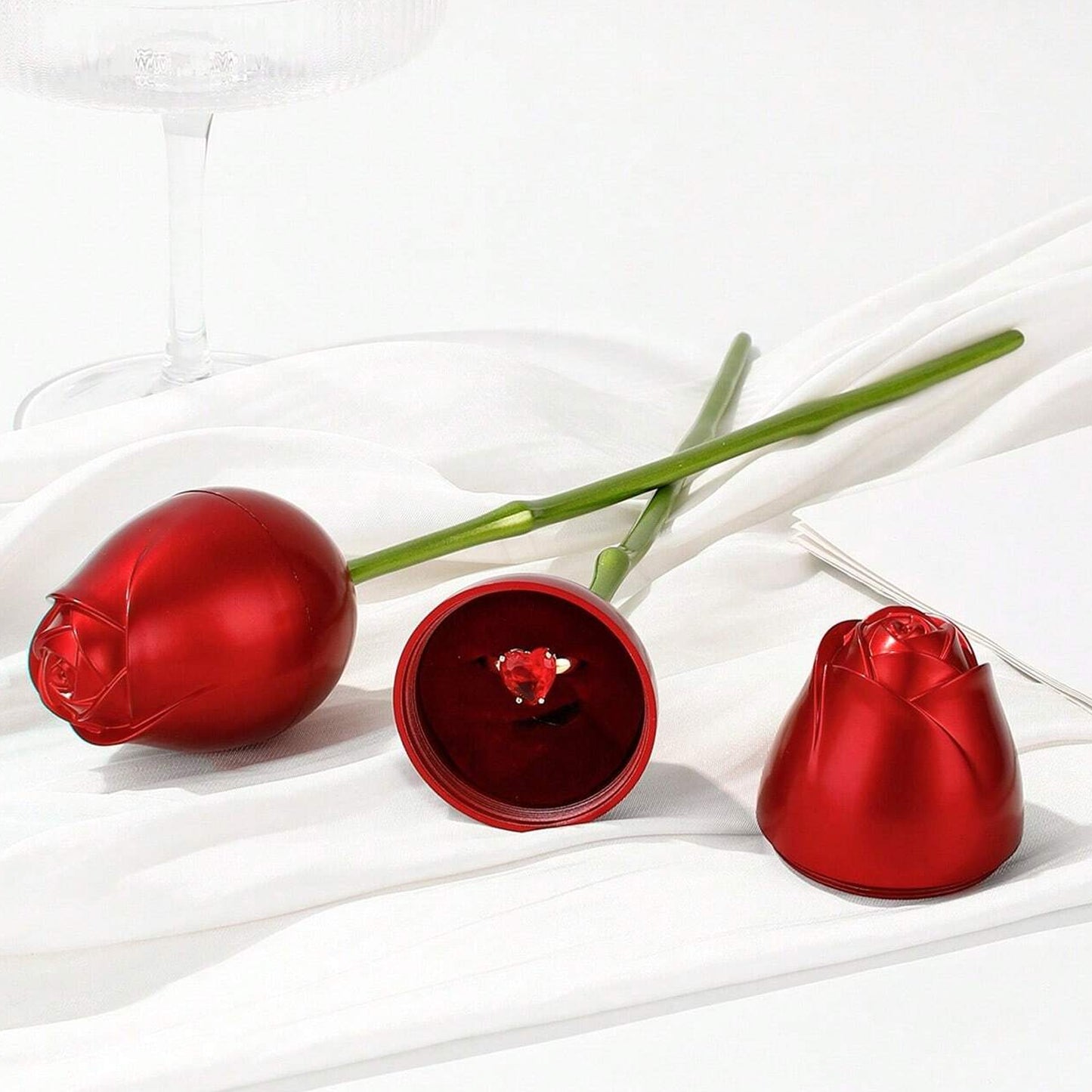 Plastic Red Rose Couple Rings Box-fancy Rings Box (No Rings Included  1 Pc) - Happy Price - Image 4
