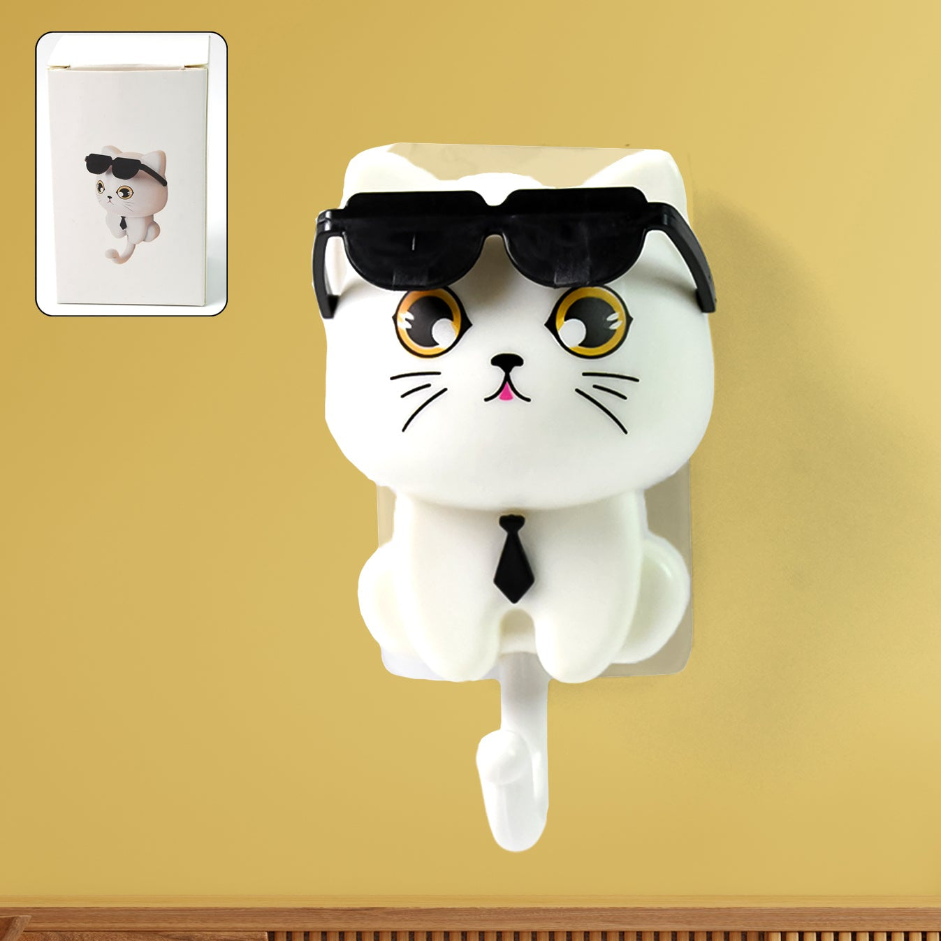 Cat Hook For Wall Cute Cat Key Hook With Sunglasses (1 Pc) - Happy Price - Image 1