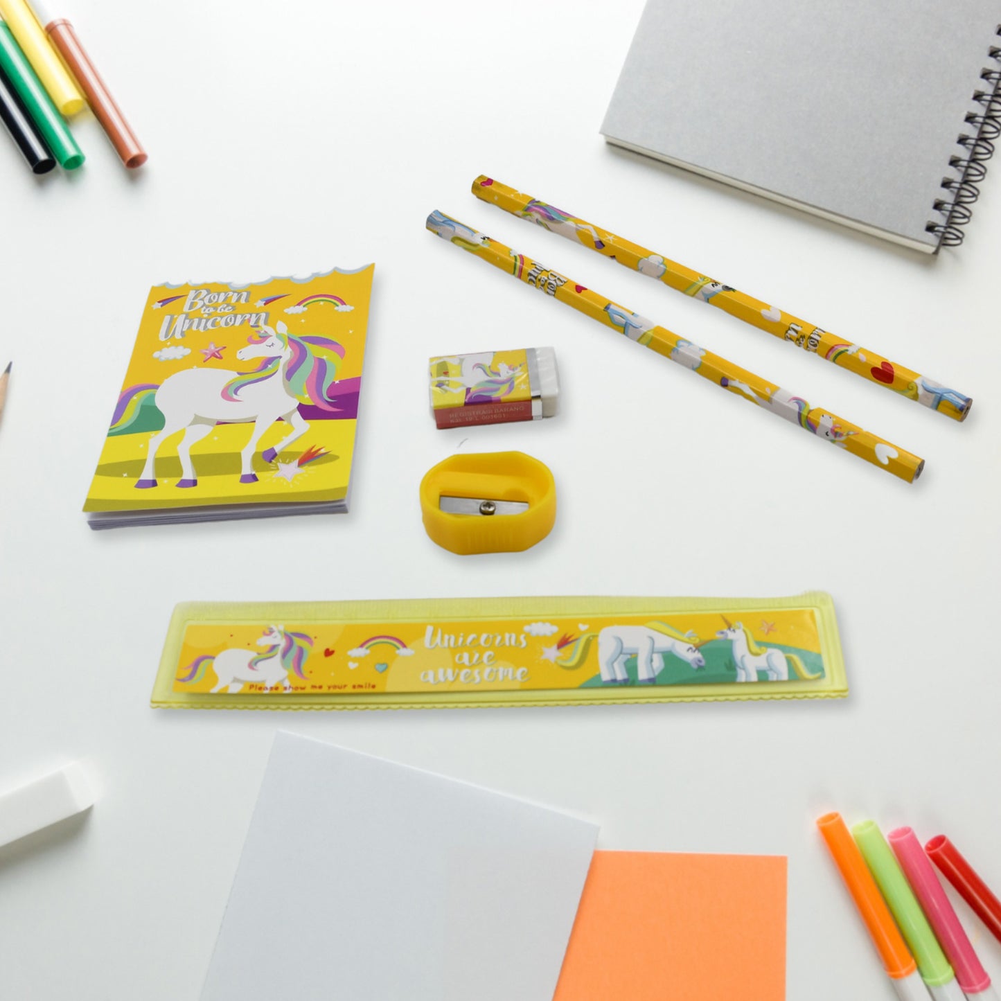 6 Pc Set Stationary Set Including Pencil Ruler Rubber Pencil Sharpener  School Office Product Gift - Happy Price - Image 4