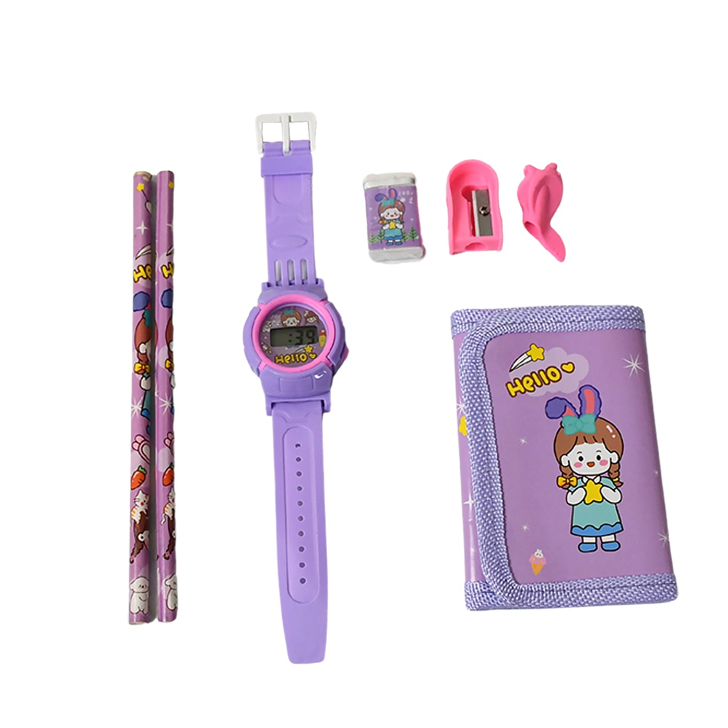 Stationery Set For Girls And Boys  Kids Return Gift - 7 In 1 School Items For Kids-pencils Eraser Sharpener Pouch Pencil Extender  Birthday Gift Idea Stationary Kit Set For School Kids (Pack Of 7 Pcs Set) - Happy Price - Image 4