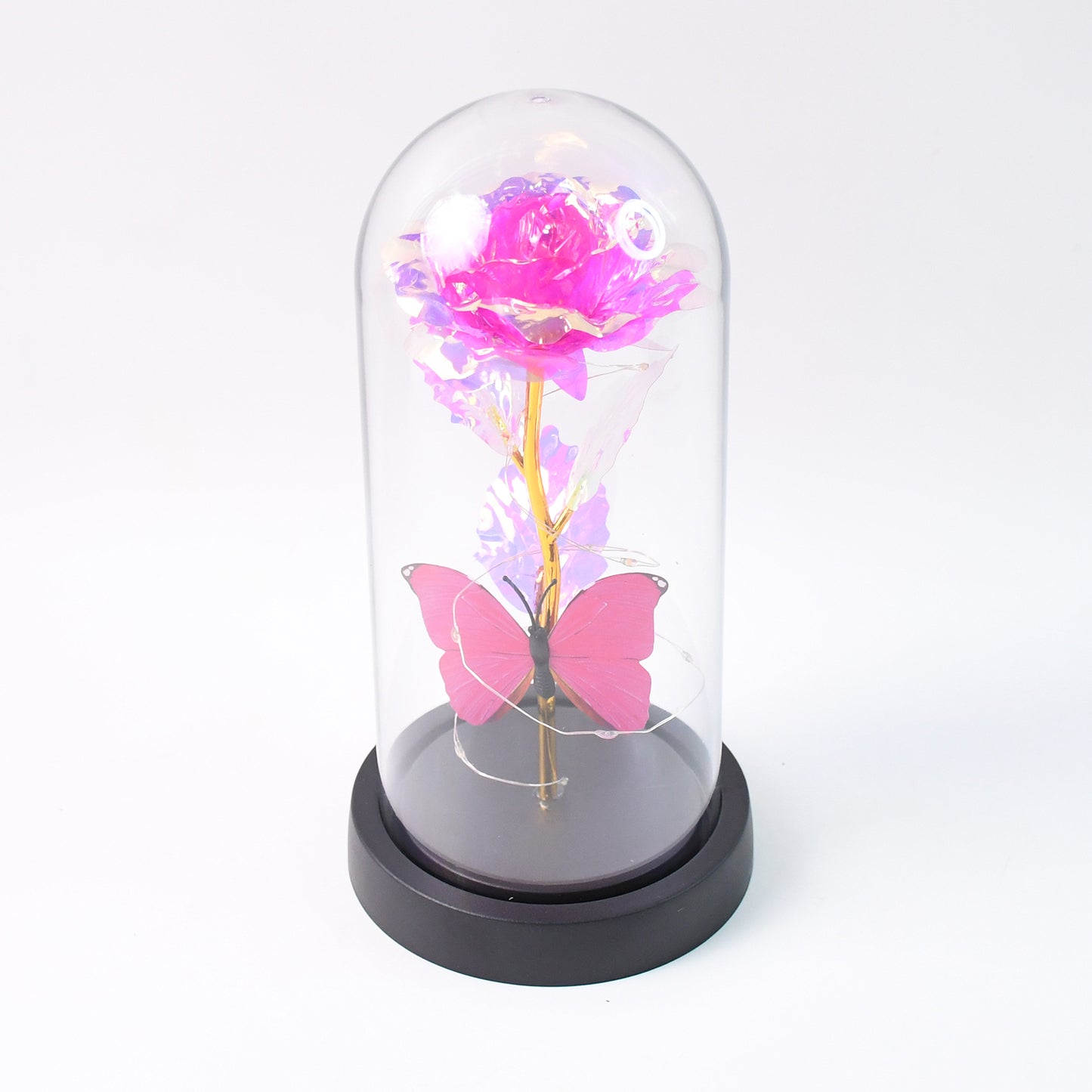 Led Decorative Rose With Butterfly In Transparent Plastic Dome (1 Pc  Battery Not Included) - Happy Price - Image 4