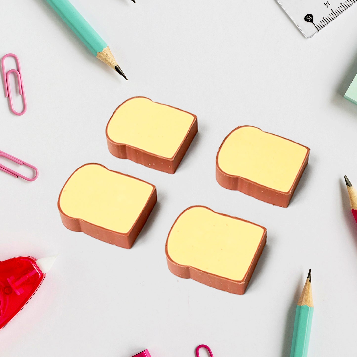 3d Toast Bread Shape Eraser For Kids Cartoons Erasers Toast Bread Erasers Bread Shaped Eraser For Students Gift Cute Fun Food Pencil Erasers For School Classroom Stationery For Boys  Girls (4 Pcs Set) - Happy Price - Image 6