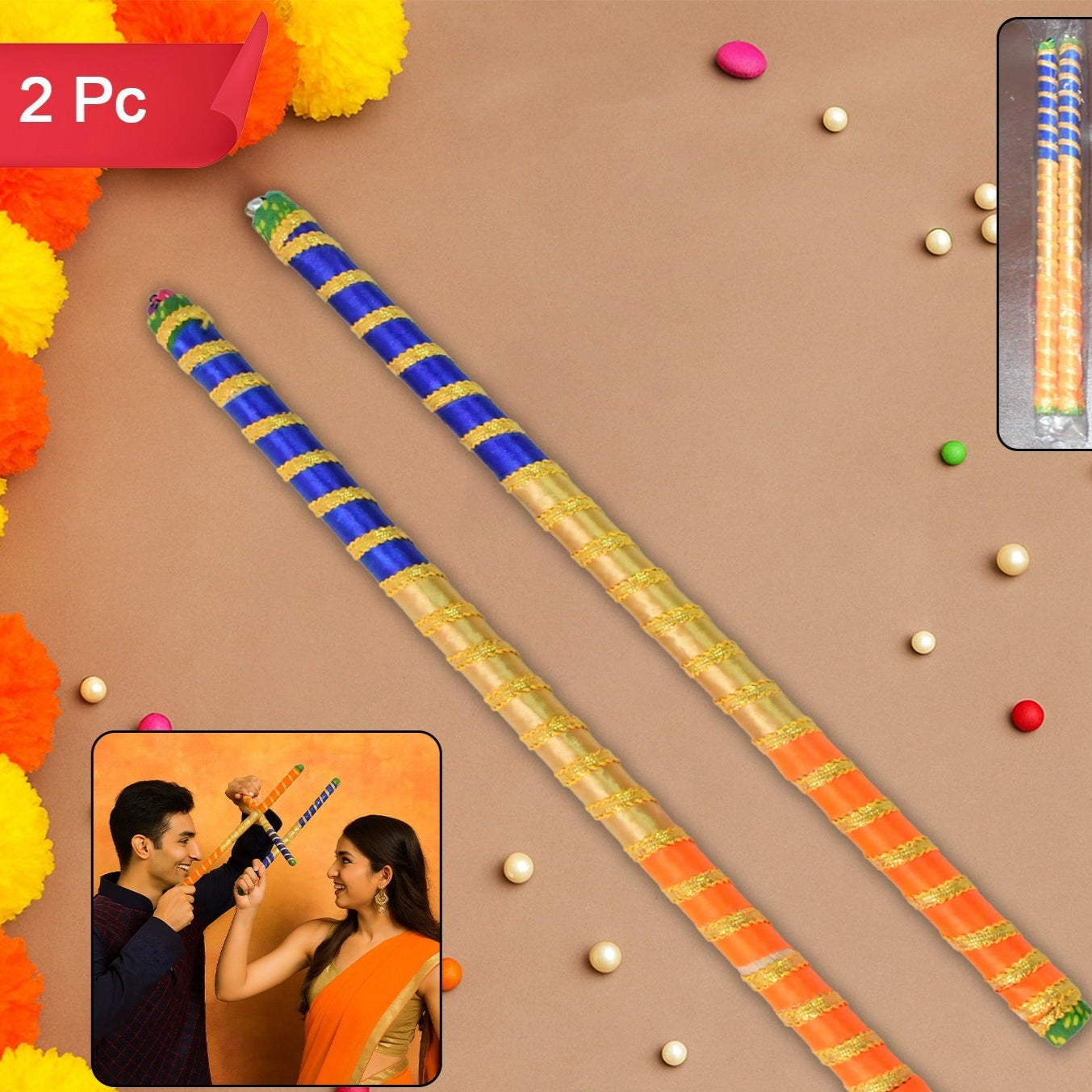 Decorative Dandiya Sticks Pair for Garba & Navratri - 2 Pcs