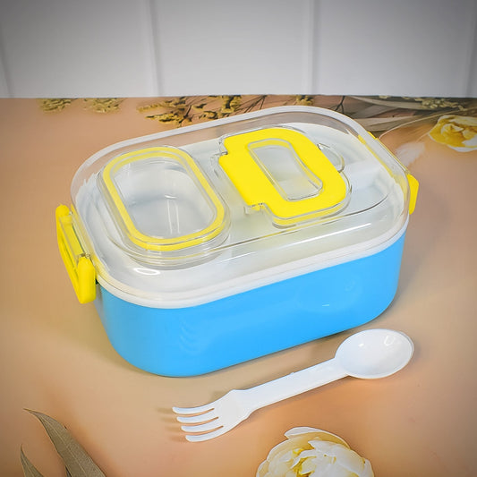 Durable Plastic Lunch Box For Kids With 2 In 1 Spoon Fork (1 Pc) - Happy Price - Image 1