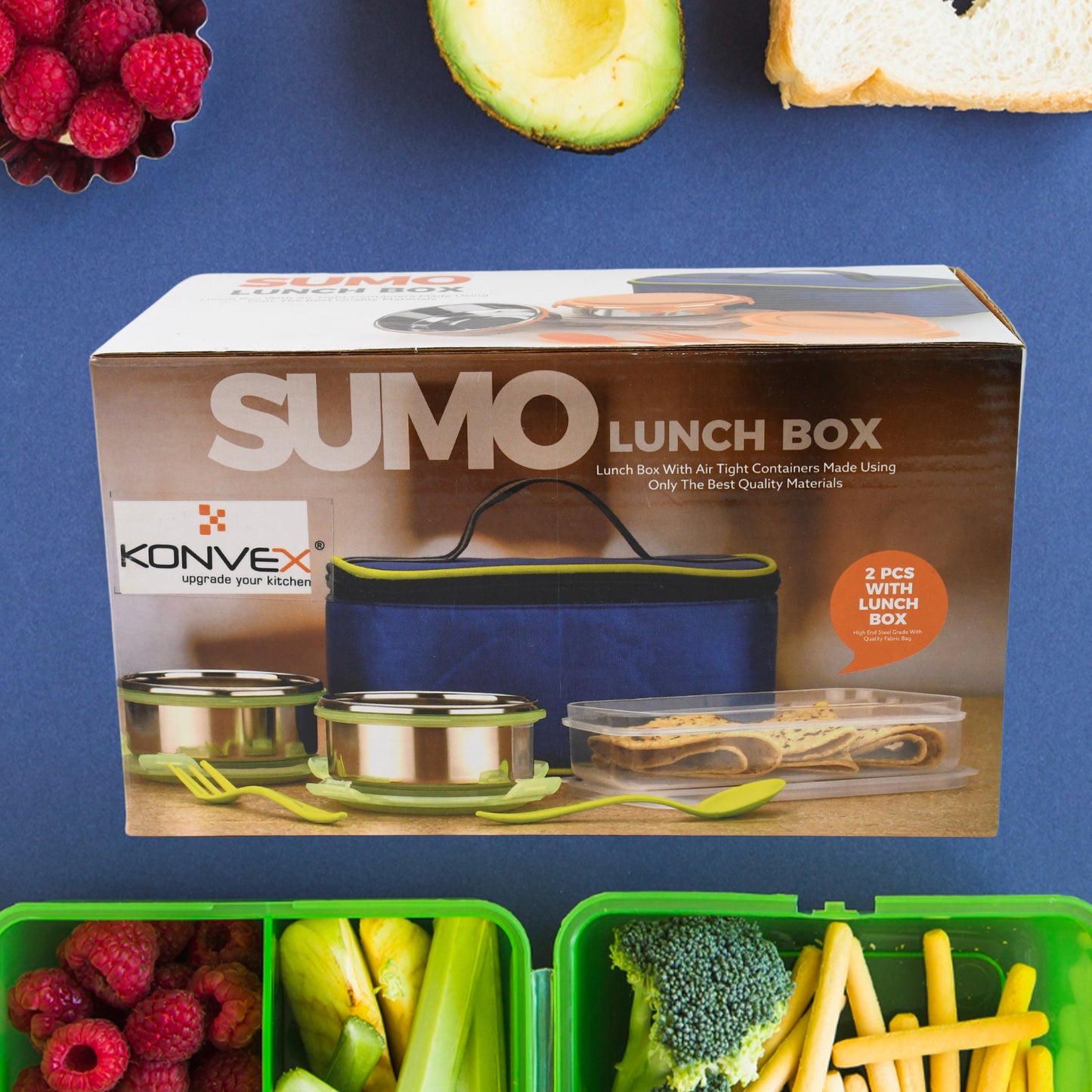 Sumo Lunch Box With Lunch Bag Plastic Lunch Box  Plastic Spoon Fork (2 Pc Set  With Lunch Box) - Happy Price - Image 3