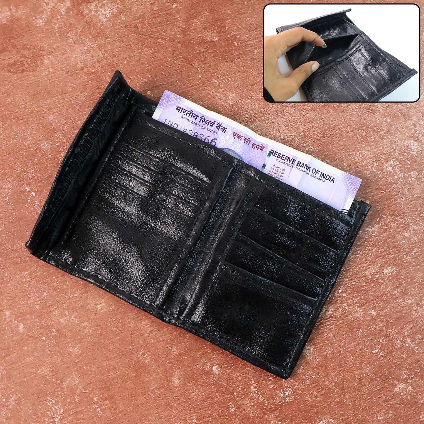 Genuine Leather Bi-Fold Wallet for Men - Slim Card Holder with Multiple Slots