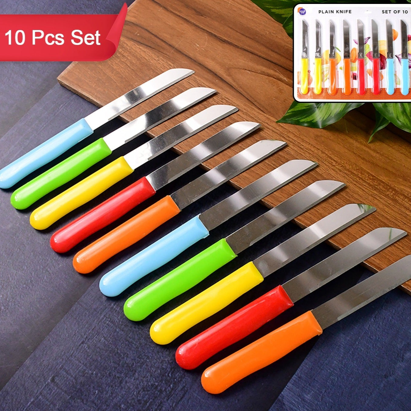 10 Pc Stainless Steel Plain Edge Kitchen Knife Set with Plastic Handles