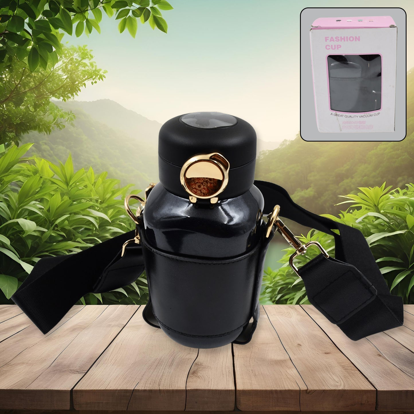 Thermos Steel Bottle Push Button  Fashion Cup Temperature Display Bottle (420 Ml) - Happy Price - Image 2