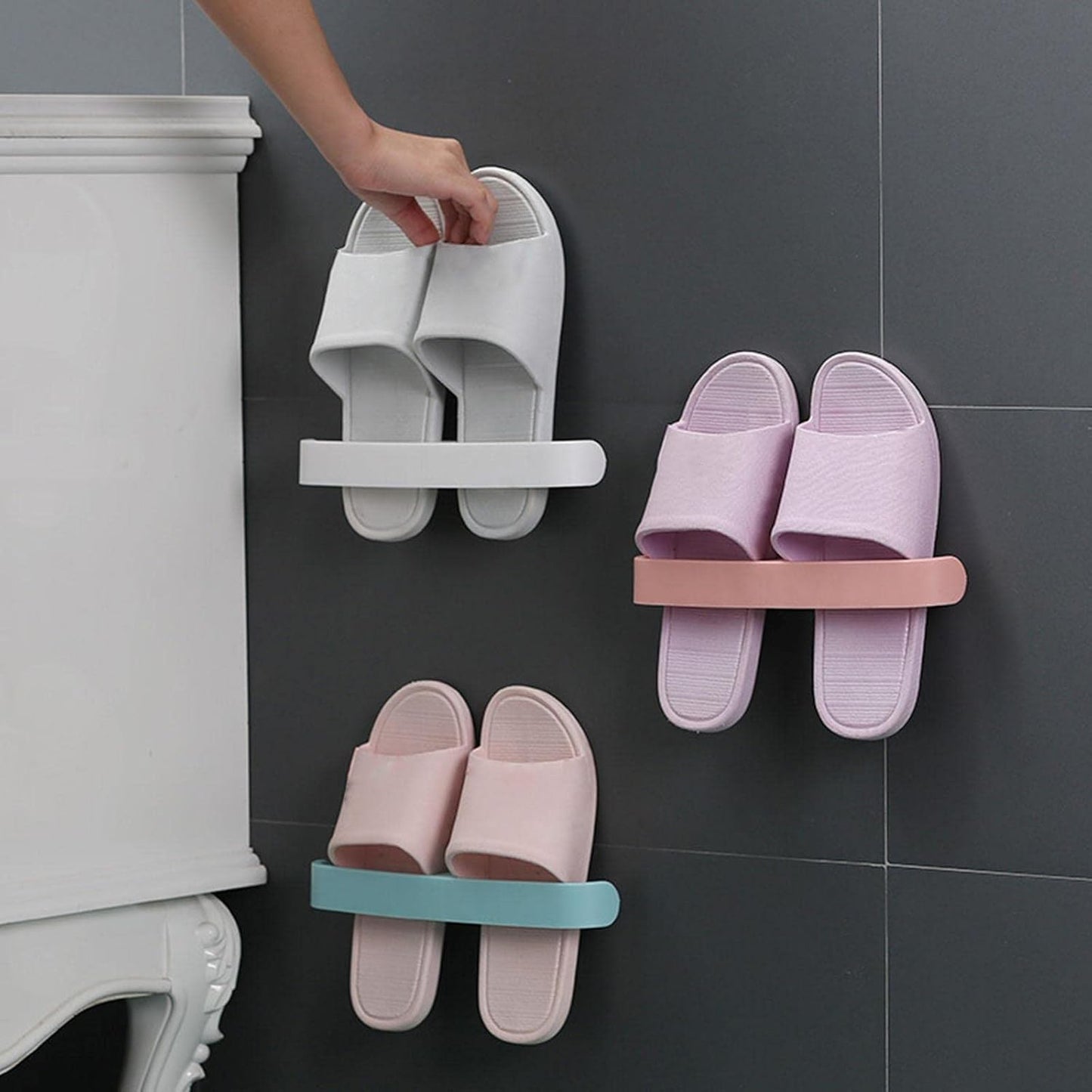 Bathroom Towel Slipper Hanging Rack Self Adhesive Wall Mounted (1 Pc) - Happy Price - Image 3
