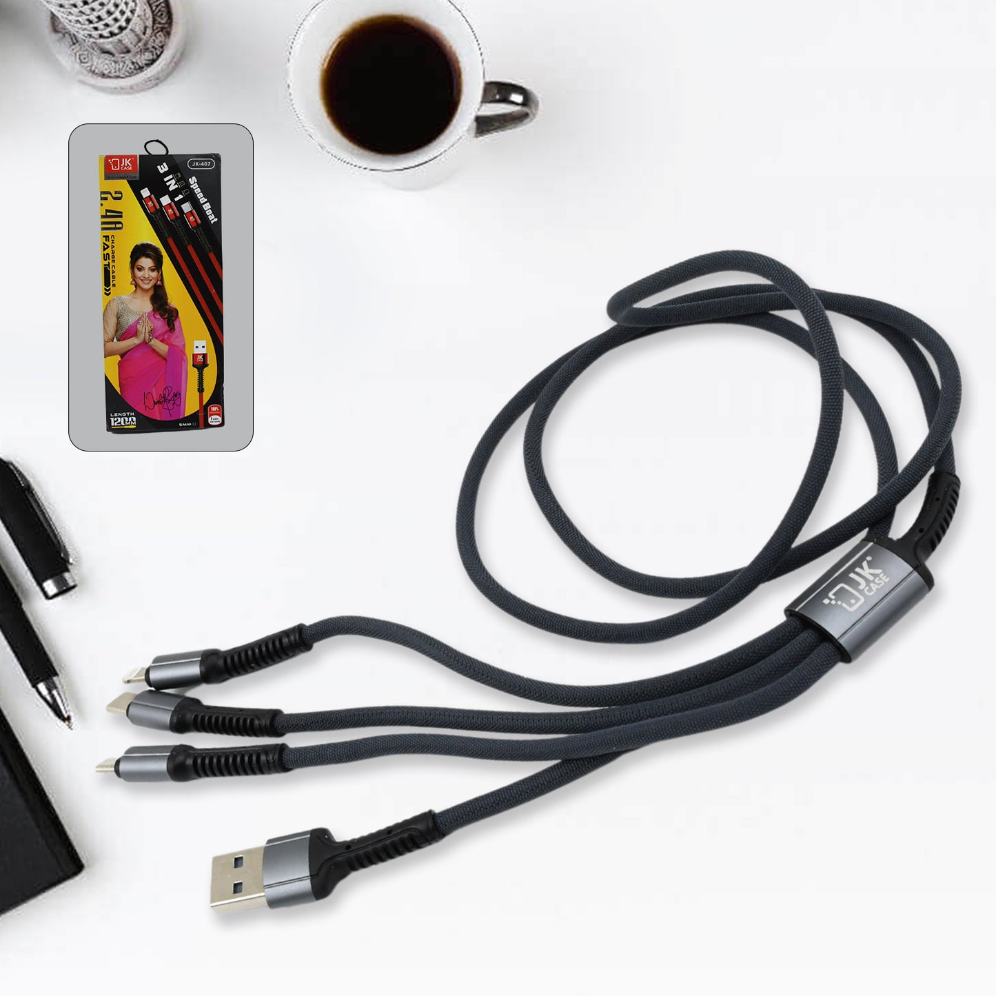 3 In 1 Multi Super Fast Charging Cable (1 Pc  1200 Mm) - Happy Price - Image 2