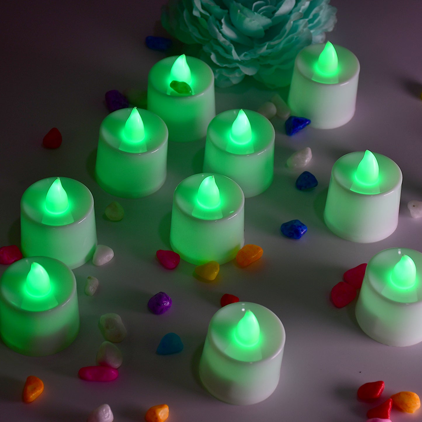 Green LED Flameless Tealight Candles - Pack of 24 for Home Decor