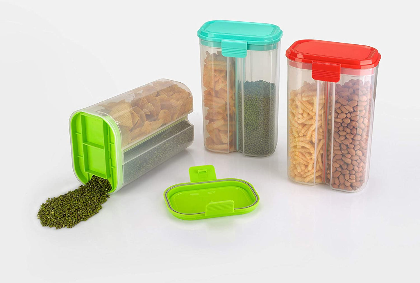 Plastic 2 Sections Air Tight Transparent Food Grain Cereal Storage Container (2 Ltr) (With Box) - Happy Price - Image 4