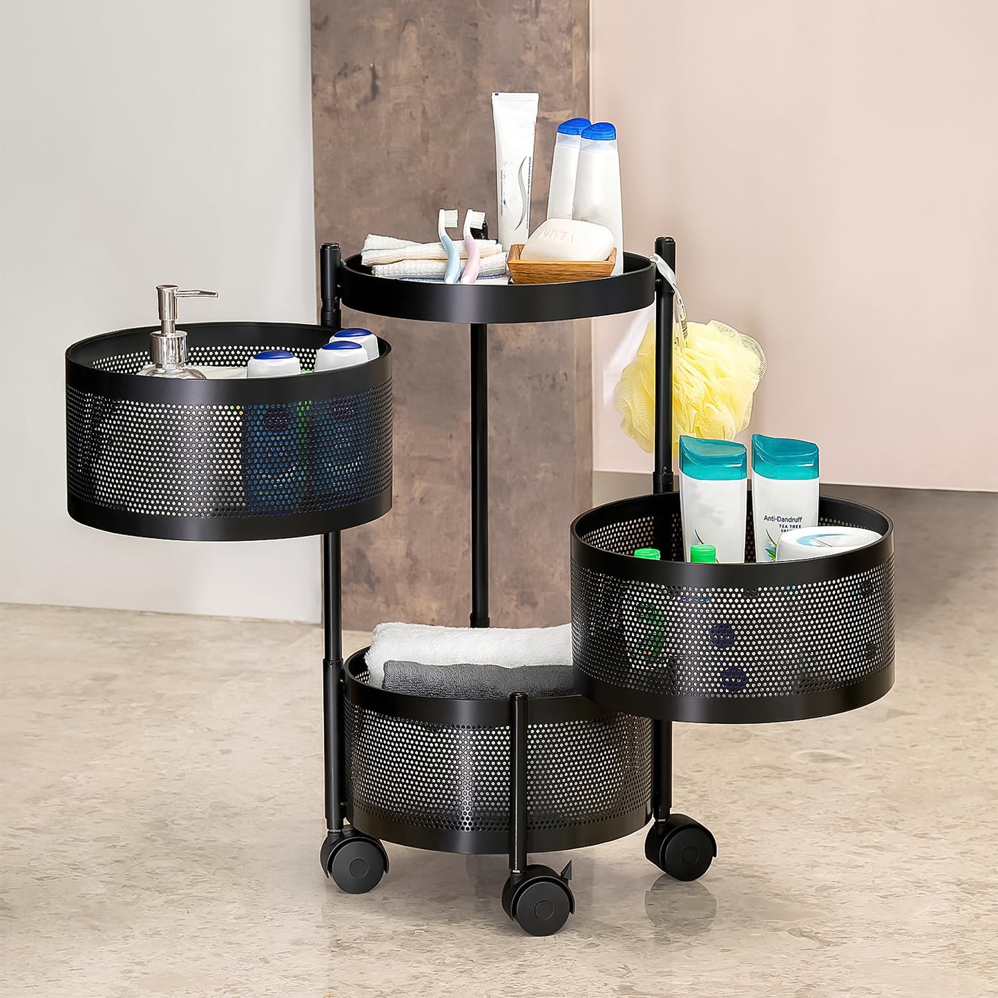 Metal Round High Quality Kitchen Trolley With Wheels (3 Layer  1 Pc) - Happy Price - Image 2