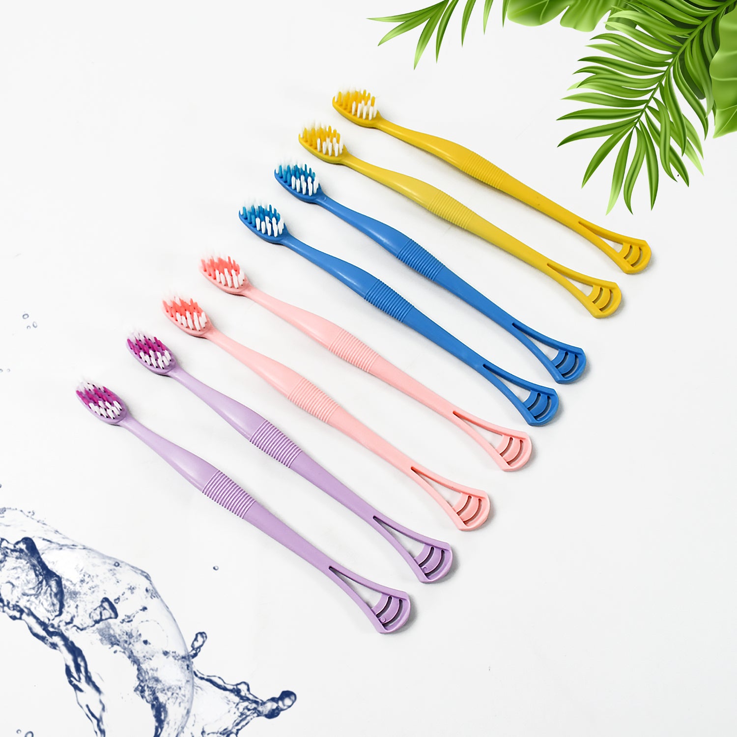 2-in-1 Tooth Brush With Tongue Scraper Soft Bristle  Long Handle (8pcs) Soft Toothbrush - Happy Price - Image 1