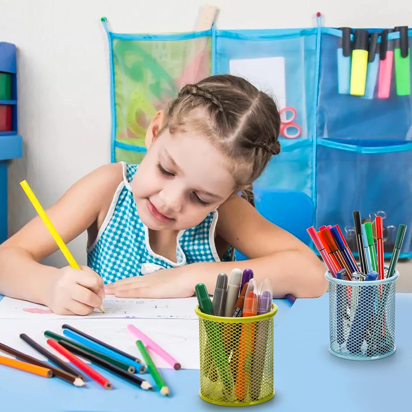 Pen Holder Pen Holder Office Desk Metal Mesh Pen Stand Pencil Stationery Holder Desk Organizer Stand Storage Pencil Case (1 Pc) - Happy Price - Image 3