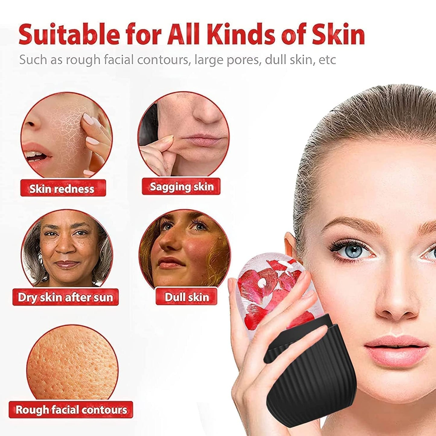 Face Ice Roller  Ice Roller For Face  Ice Roller For Face Massager  Face Ice Treatment Reduce Face Swelling And Under Eye Puffiness (Black) - Happy Price - Image 6