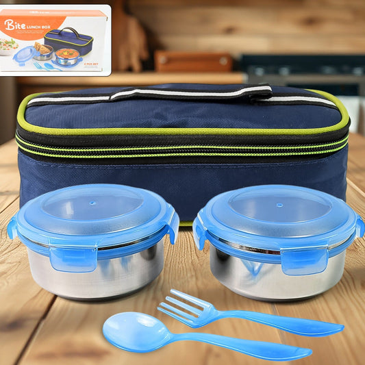Bite Lunch Box With Insulated Fabric Lunch Bag  Plastic Spoon Fork - Happy Price - Image 1
