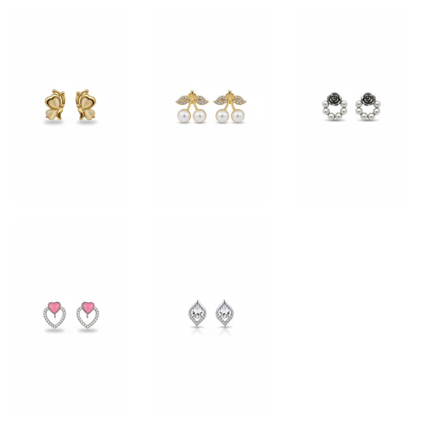 5-Pair Stud Earrings Combo - Pearl, Rhinestone & Floral Designs