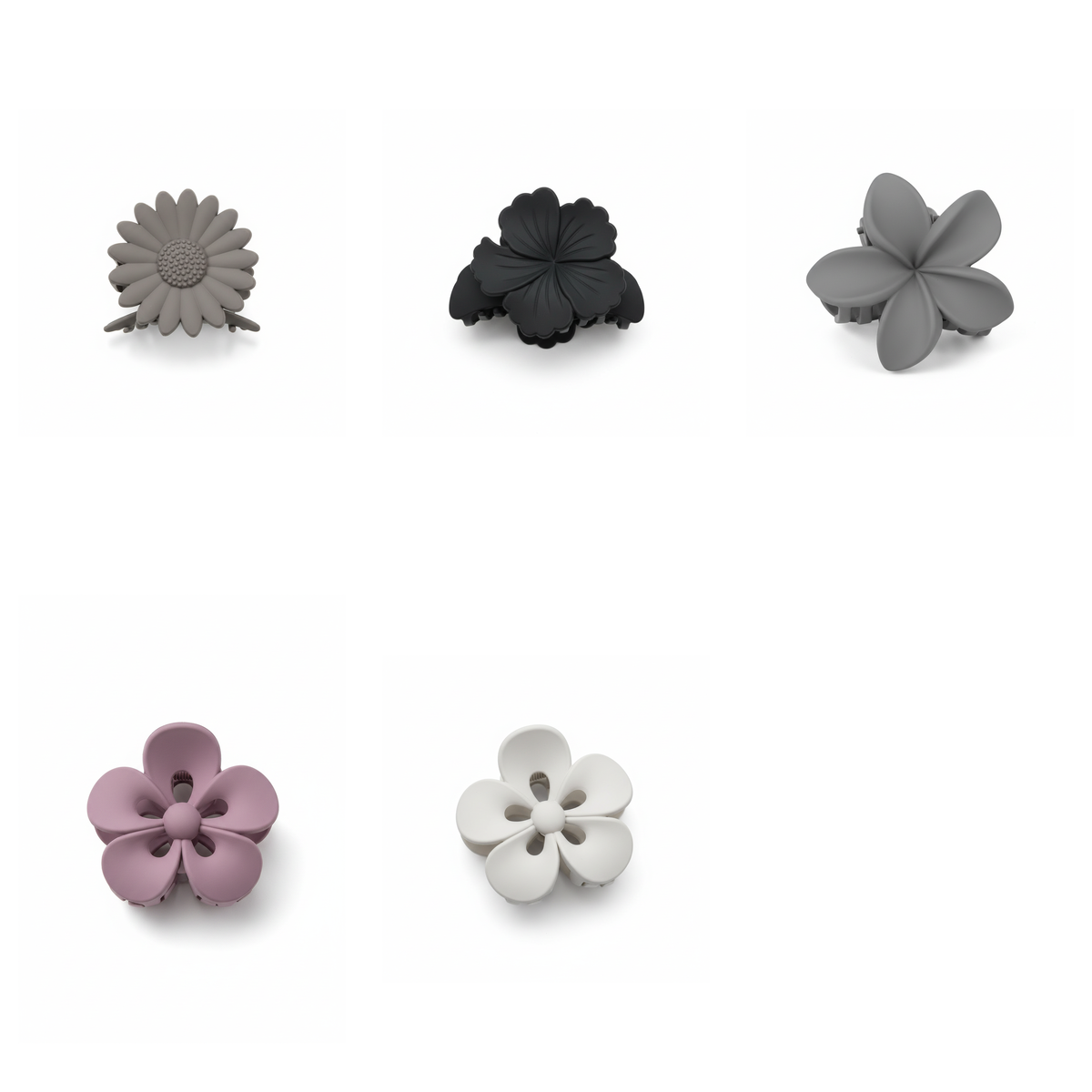 Matte Flower Claw Clips for Women – Set of 5 Daisy, Hibiscus & Plumeria Hair Clips | Strong-Grip Hair Accessories