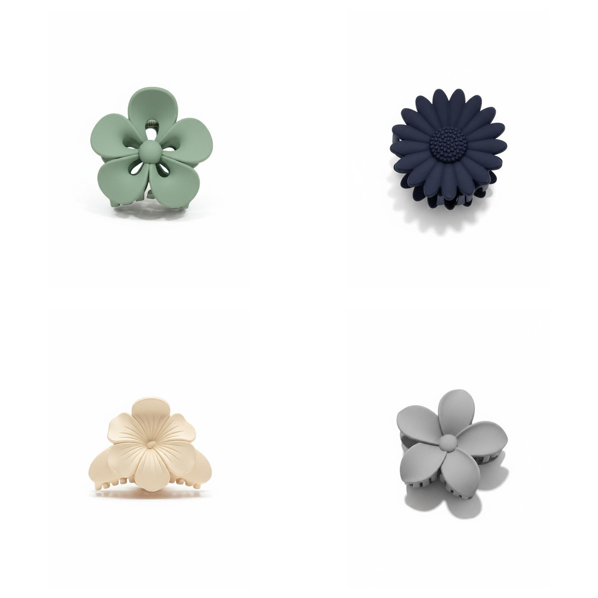 Floral Matte Claw Clip Set of 4 | Sage, Black, Ivory & Grey Flower Hair Clips