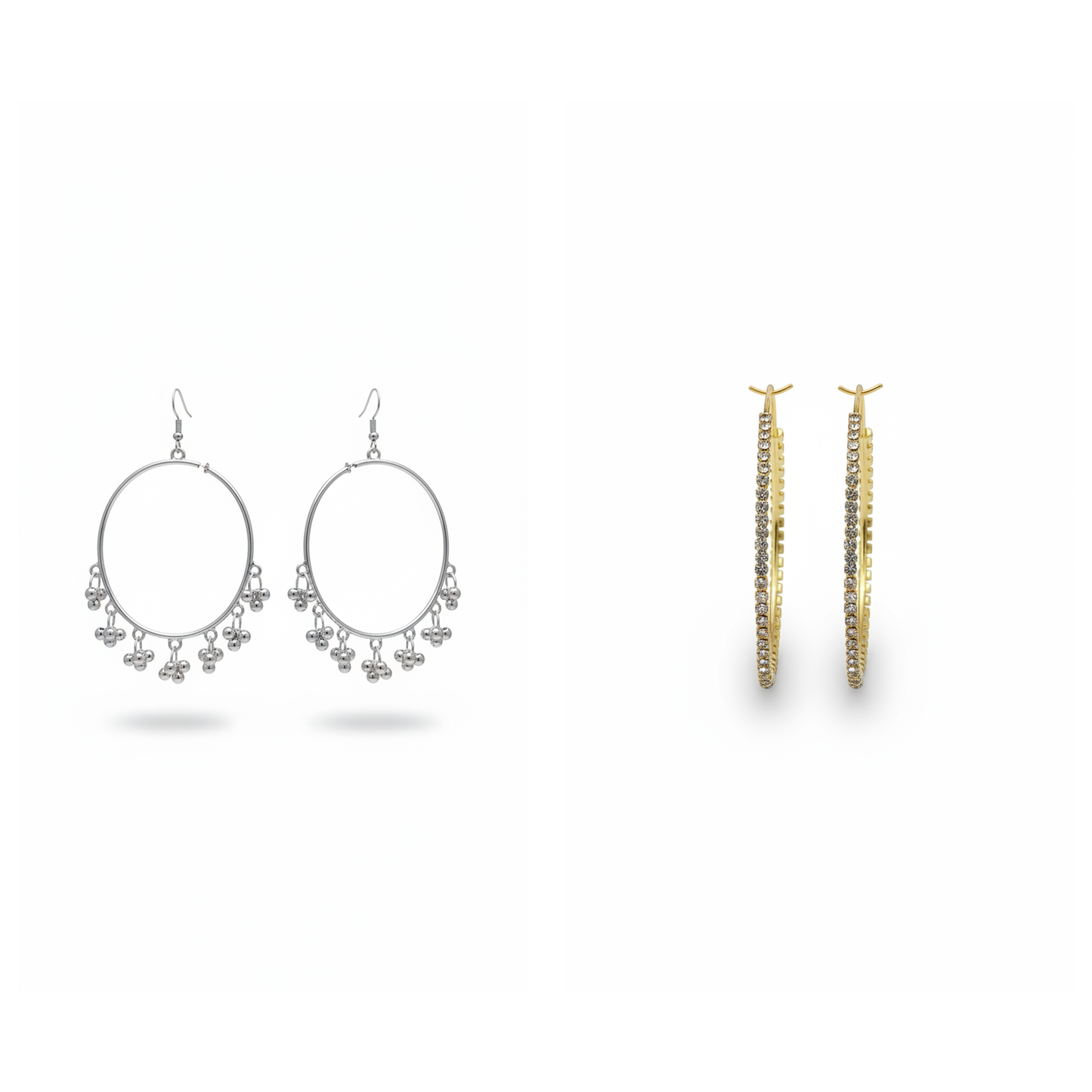 Silver Blossom & Golden Sparkle Hoop Earrings Combo (Set of 2 Pairs)