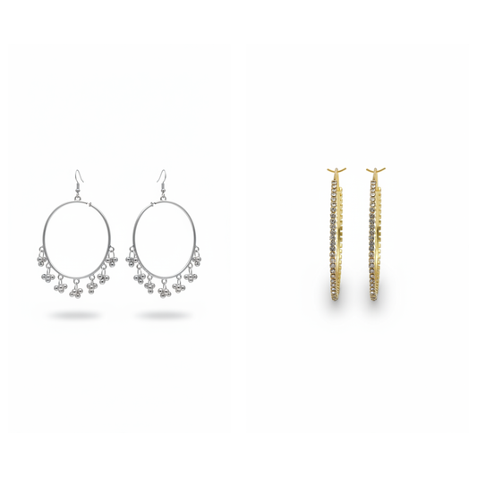 Silver Blossom & Golden Sparkle Hoop Earrings Combo (Set of 2 Pairs)