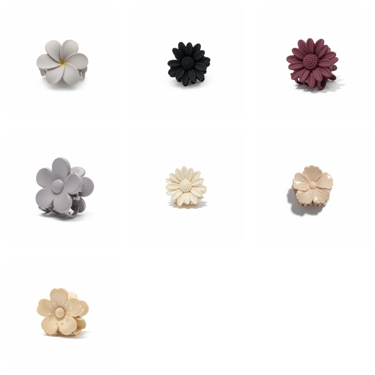 7-Piece Flower Hair Claw Clip Set – Daisy, Plumeria & Floral Designs