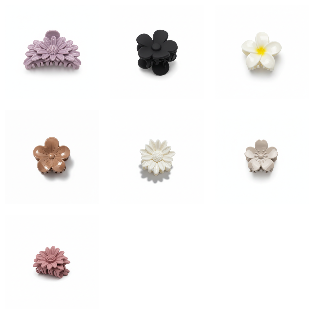 7-Piece Flower Hair Claw Clip Set – Daisy, Plumeria & Petal Mini Clutcher Clips