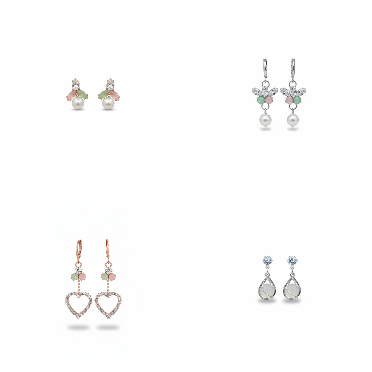 4-Pair Pastel Crystal & Pearl Drop Earrings Combo