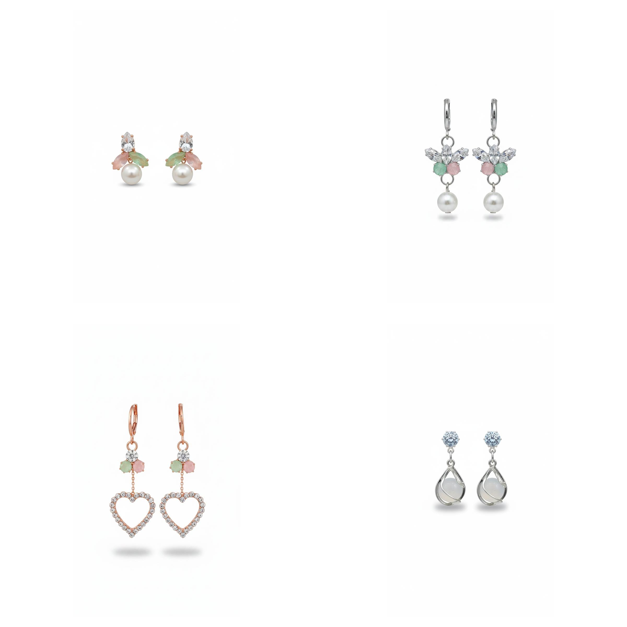 4-Pair Pastel Crystal & Pearl Drop Earrings Combo