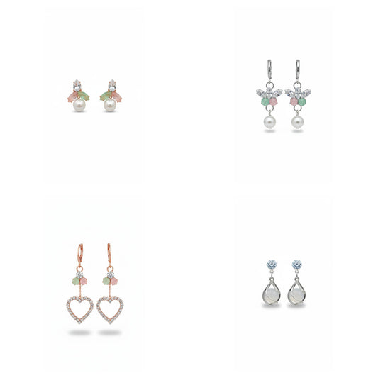 4-Pair Pastel Crystal & Pearl Drop Earrings Combo