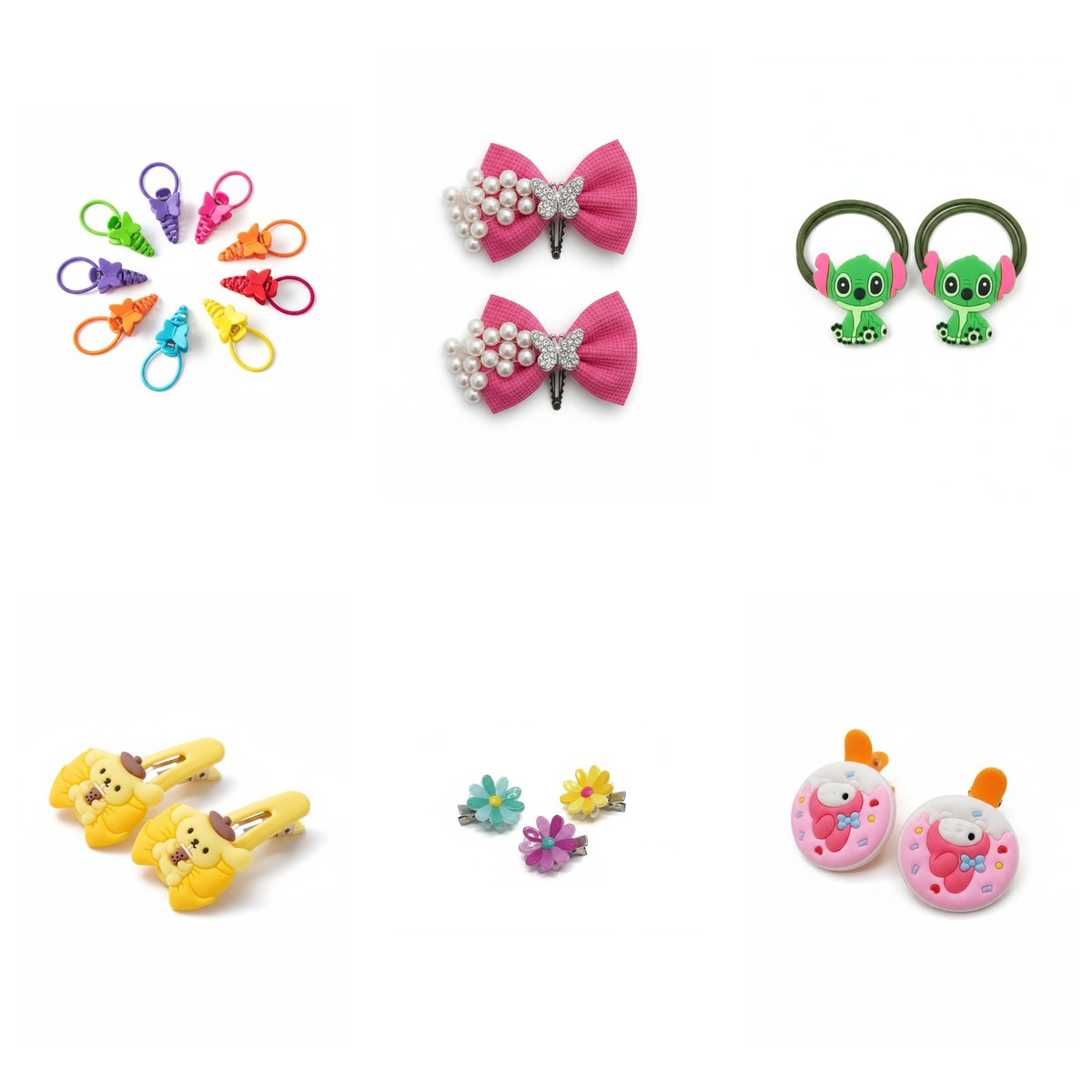 Cartoon Hair Accessories Gift Combo - 19 Pcs Clips & Ties for Girls