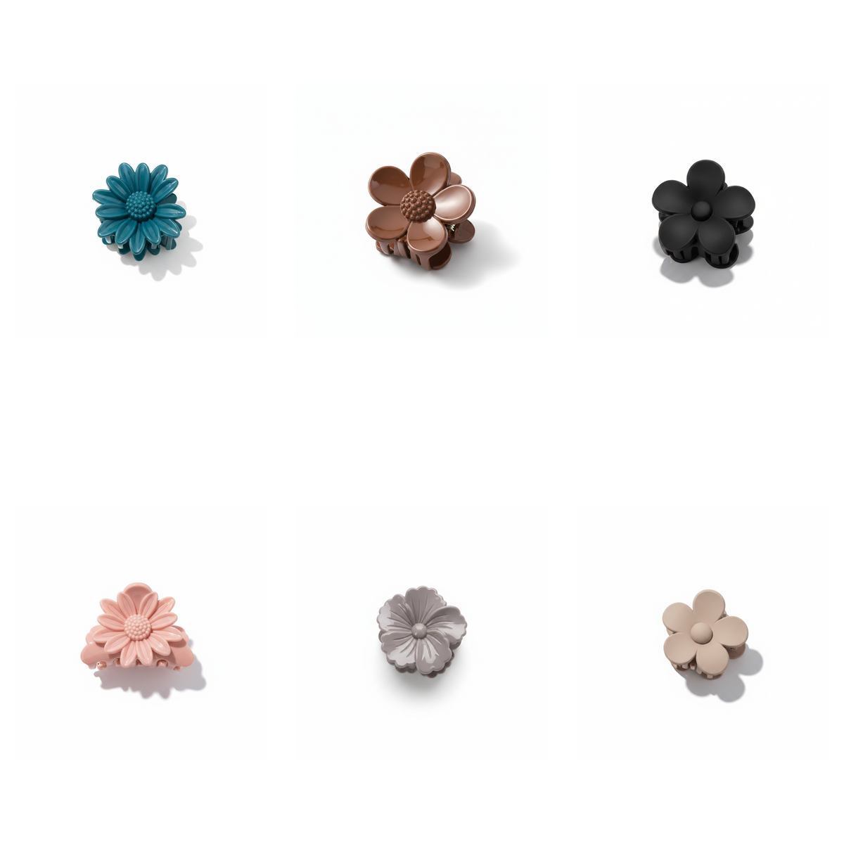 6-Piece Flower Hair Claw Clip Combo – Matte & Glossy Daisy & Petal Clutchers