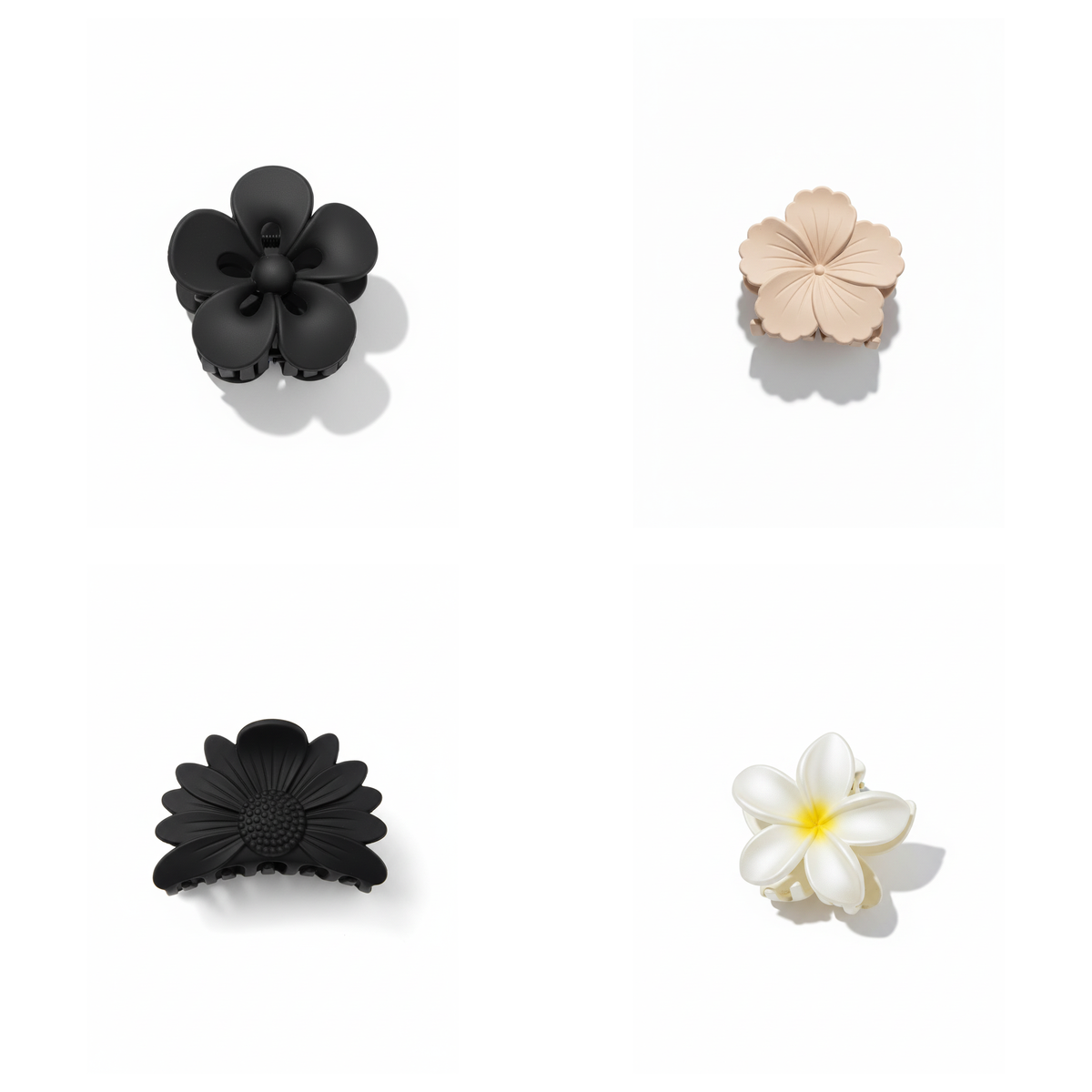 Flower Bloom Hair Claw Clips – Set of 4 (Black, Nude & Pearl White)