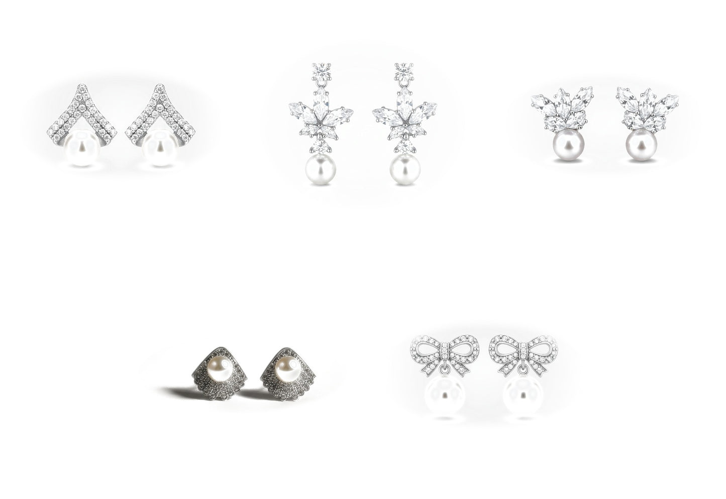 Crystal & Pearl Stud Earrings Combo - Set of 5 Designs