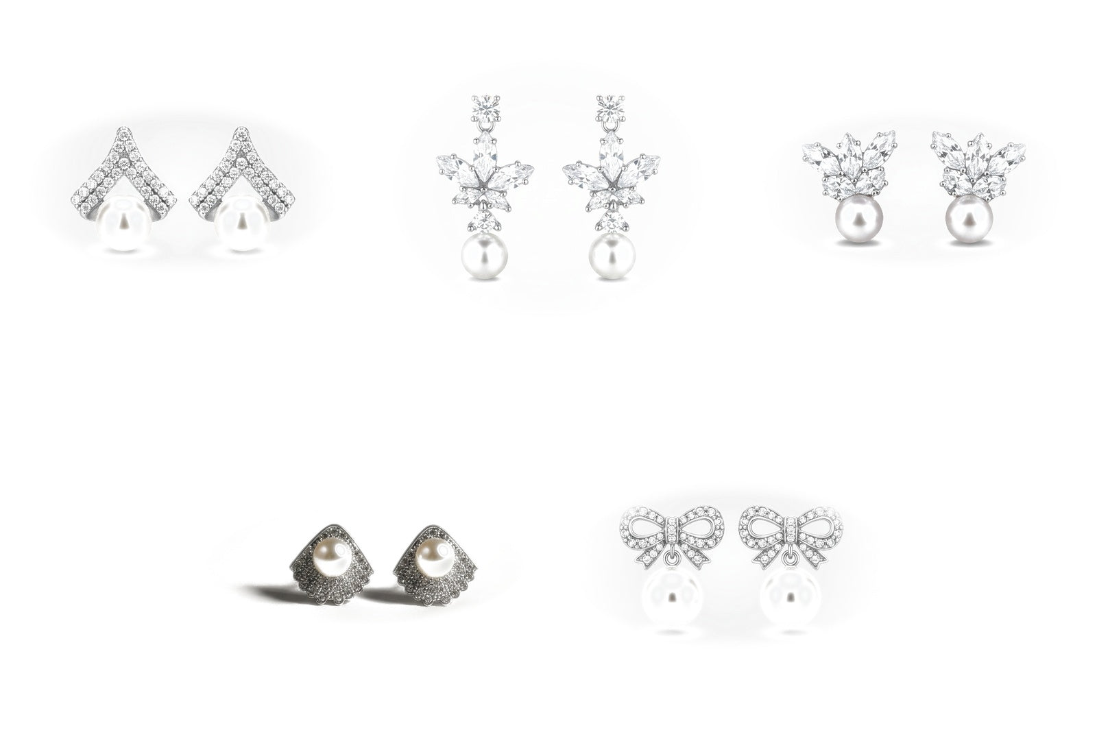 Crystal & Pearl Stud Earrings Combo - Set of 5 Designs
